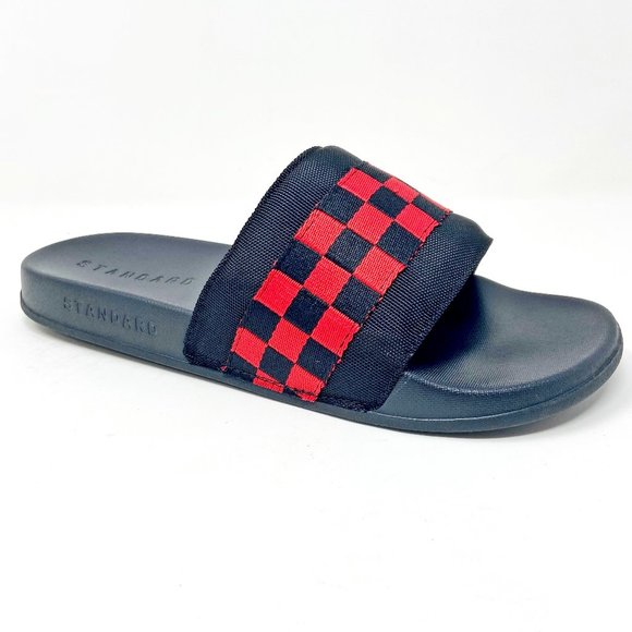 STNDRD Standard Los Angeles Monaco Checkerboard Black Red Mens Slides - Picture 1 of 5